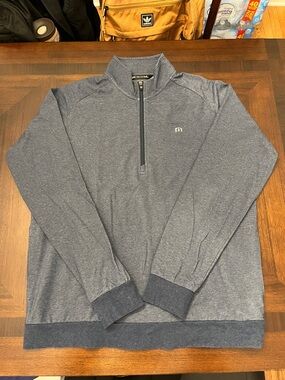 Travis Mathew Men's Heather Navy 1/4 Zip Pullover Sweater